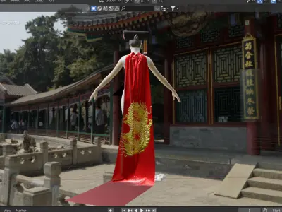Chinese traditional embroidery golden dragon queen party dress Low-poly 3D model