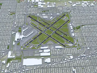 Chicago Midway Airport 10km Low-poly 3D model
