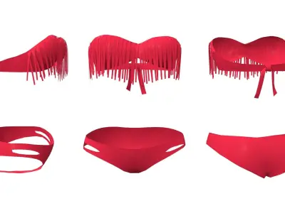 Fringe Bandeau Top and Bikini Swimwear Low-poly 3D model