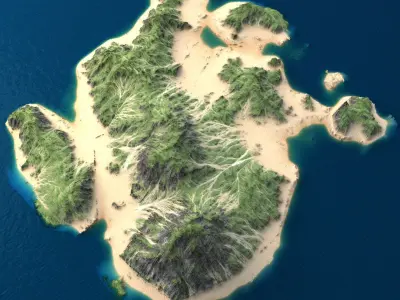 Tropical Island Terrain 9 Low-poly 3D model