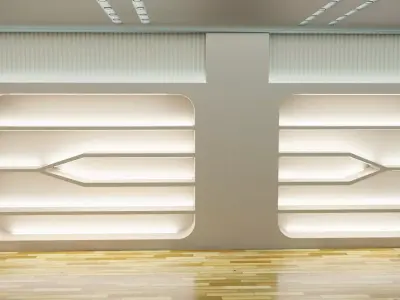 Modern Architectural Hall Setup with Decorative Feature Walls Low-poly 3D model