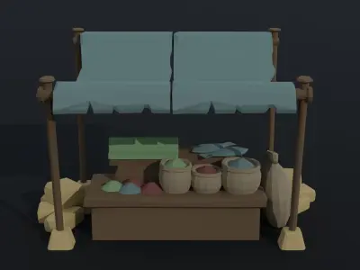 Cartoon eastern market Polygonal Style Low-poly 3D model