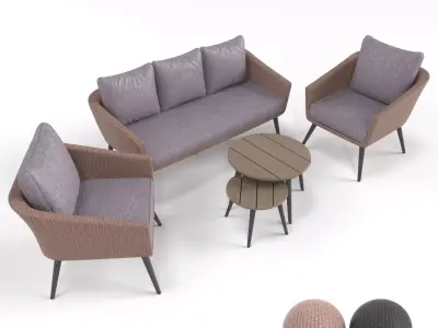 Garden furniture rattan natural and black 3D model