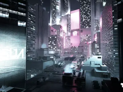 Futuristic Rooftop City Environment Low-poly 3D model