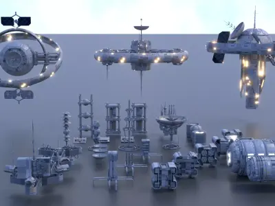 A package of futuristic devices Low-poly 3D model