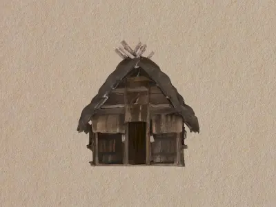 Traditional thatched cottage Low-poly 3D model