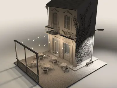 High poly cafe Paullete 3D model