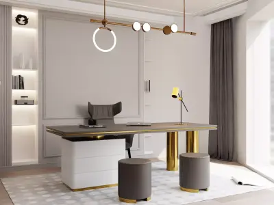 Stylish Study Interior Design Scene 3D model