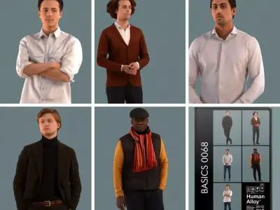 Set of 3D men standing in various poses 3D model