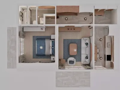 Mediterranean Apartment Interior Complete 3D Scene  Floor Plan Low-poly 3D model