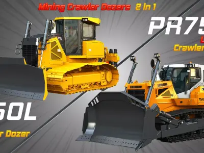 850L LGP - PR756 Mining Crawler Dozers  2 in 1 3D Model Pack