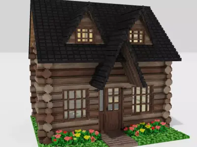 Voxel art cabin 3D model