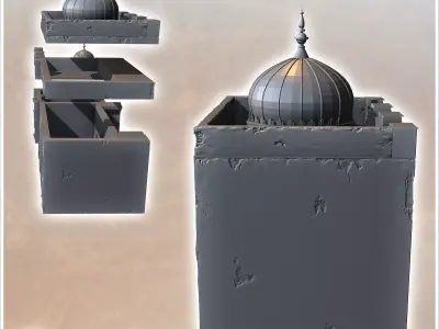 Eastern building with double domains flat roofs and battlement w 3D print model