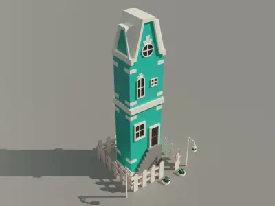 10 Amsterdam old houses Low-poly 3D model
