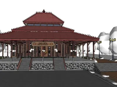 Traditional wooden mosque prayer room  3D model