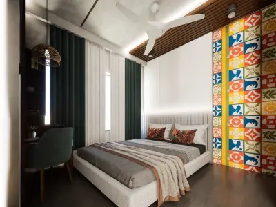 Cozy Bedroom Interior with Study Corner Traditional And  Modern Low-poly 3D model