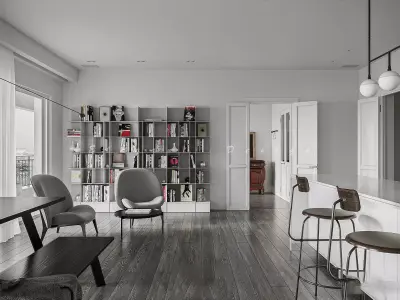 Living Room and Kitchen with Dinning Set Low-poly-126 Low-poly 3D model