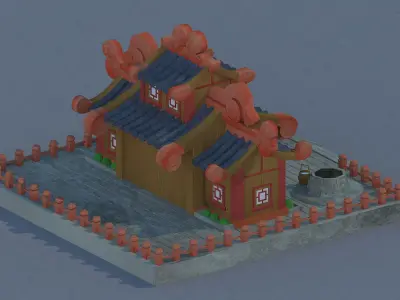 Cartoon Oriental architecture 3D model purchase