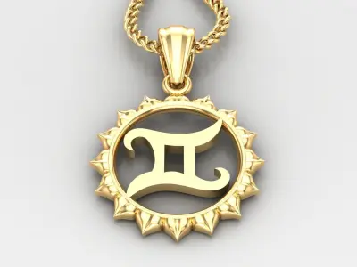 Sun Gemini Light Gold Pendant Version 7 3D print model