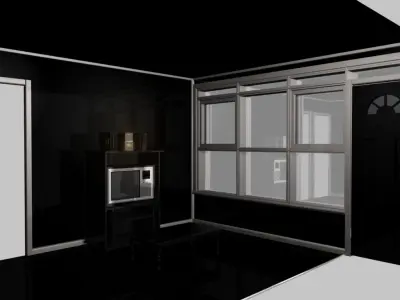 LOUNGE kitchen with glass doors and windows Low-poly 3D model