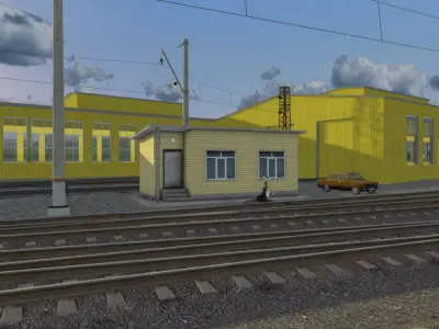Simple railway shed Low-poly 3D model