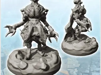 Screaming evil lord in full armor with pincer arms 11 - Medieval 3D print model