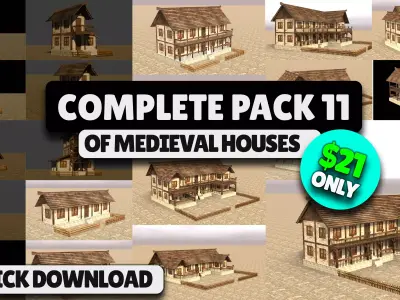 Fantasy Low Poly Medieval House Pack for RPG Environments Low-poly 3D model
