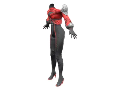 Crimson Black Warrior Armour Bodysuit Low-poly 3D model