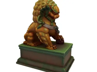 Japan PBR Lion Statue and printable Low-poly 3D model