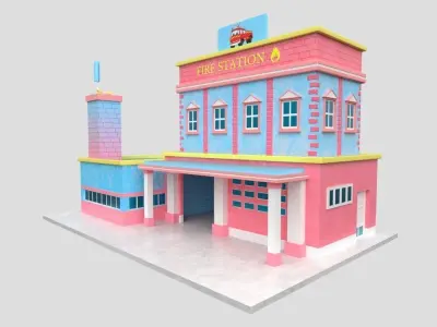3D Cartoon Fire station Model Low-poly 3D model