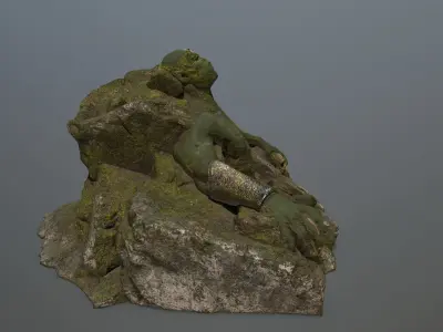 StoneWorrior man on rock Low-poly 3D model