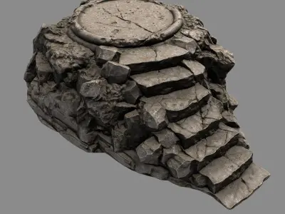 Temple stone staircase on rock Low-poly 3D model