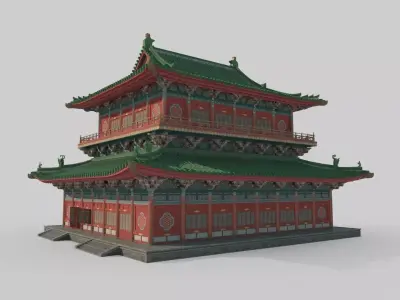 Ancient Asian Architecture Glazed Palace 3D model
