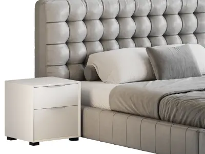 White Upholstered Panel Bed 3D model