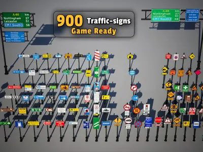 900 Traffic Sign Pack  Game Ready Low-poly 3D model