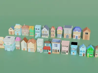 building collection for cartoon or game Low-poly 3D model