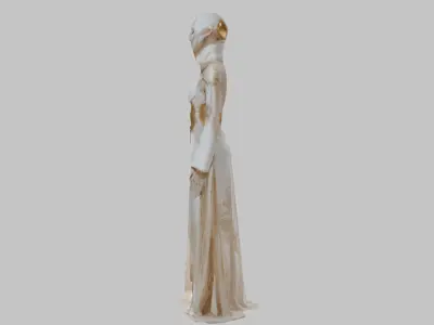 Priestess 3D Model Woman Statue White Gold Dress Low-poly 3D model