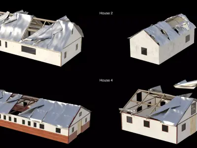 Houses Under Storm - Metal Roof Deformation Animation  Low-poly 3D model