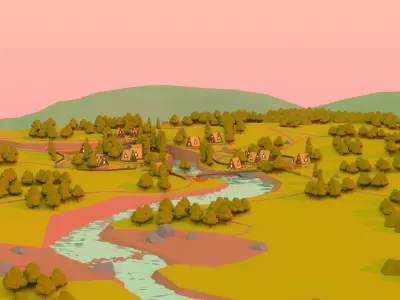 Village 2 Low-poly 3D model purchase