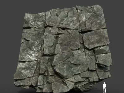 Low poly Black Cracked Modular Rock 220106 Low-poly 3D model