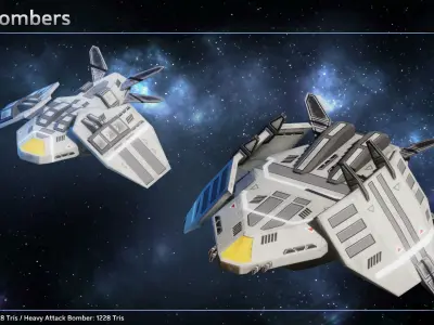Spaceship Carriers Fighters II Low-poly 3D model