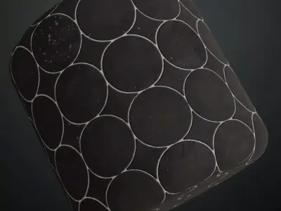 Modern Matte Black Penny Round Mosaic Tiles PBR Seamless Texture