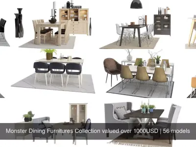 Monster Dining Furnitures Collection valued over 1000USD 3D Model Pack