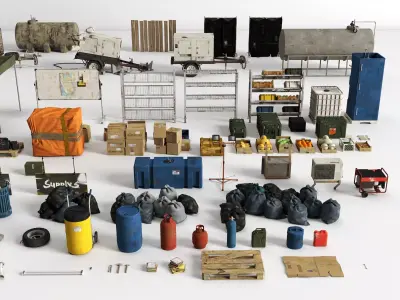  Survival Camp Props Pack Junkyard Military Workshop Assets Low-poly 3D model
