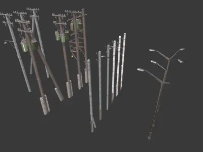 Utility electric poles pack Low-poly 3D model