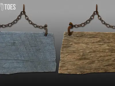 3D Hanging Wooden Signs - Game Ready Low-poly 3D model