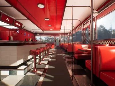 Modular Vintage American Diner Asset Pack UE4 UE5 Blender FBX Low-poly 3D model