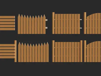 cartoon modular wooden fence low poly pack Low-poly 3D model