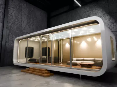 Minimalist Futuristic Booth  Modular Pod House  Blender Scene 3D model