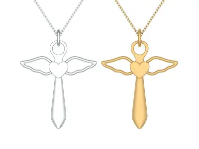Guardian Angel Wings Cross pendant 3D print model